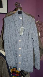 Blue wool button-down cardigan sweater from Celtic Connection